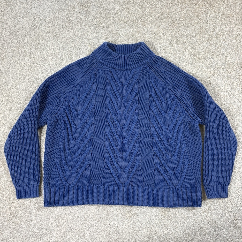 J. Crew Sweater Womens XS Navy Blue Cable Knit Preppy Pullover Mock Neck Chunky